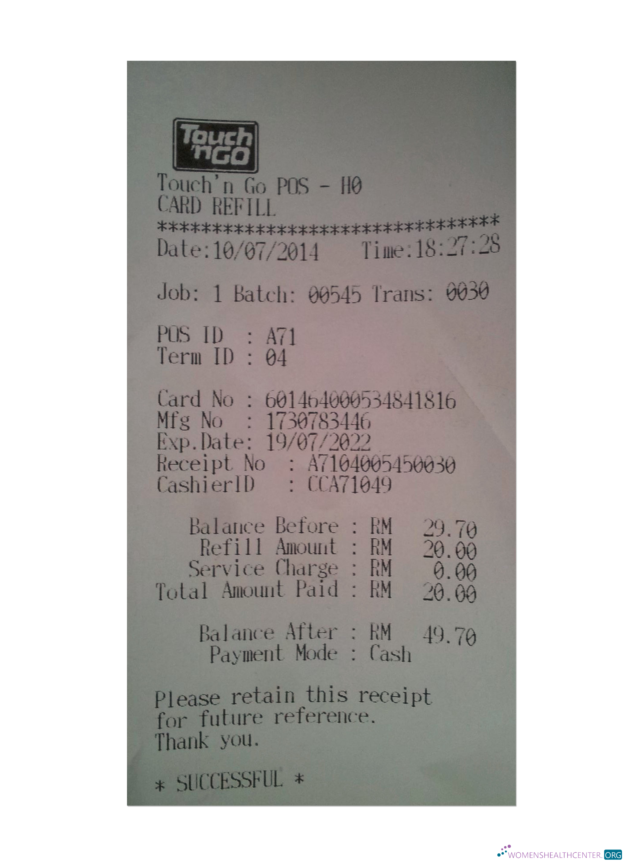 Download TOUCH'N GO receipt Photoshop template